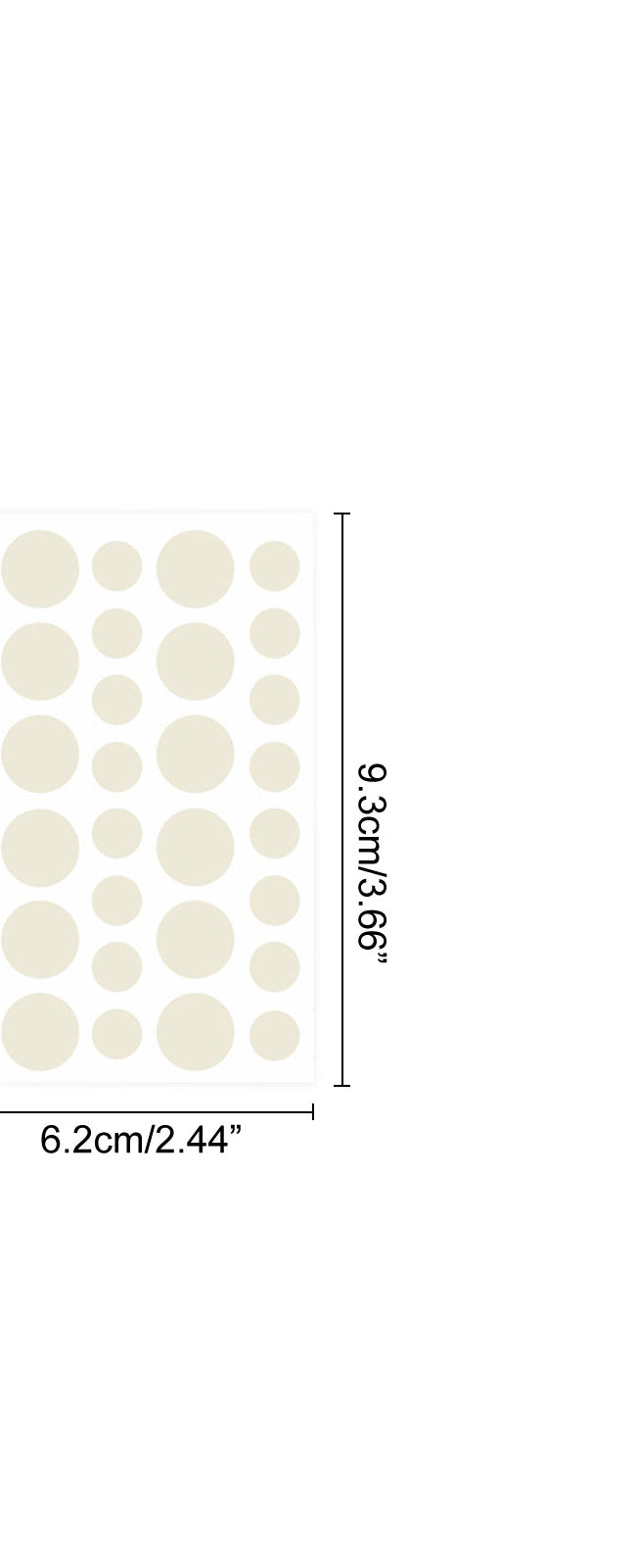 Patch sheet measuring 6.2 cm by 9.3 cm with multiple patch sizes